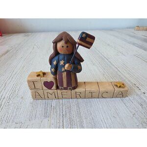 Vintage Suzi love America Liberty blossom bucket statue figurine decor 4th of Ju